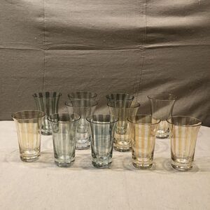 Vtg SP Collection 1997 Handmade in Poland Glass Clear Striped Glass 11pc Green